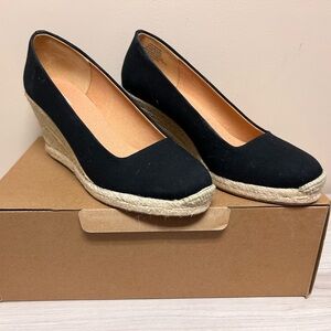 J. Crew Black Canvas Espadrille Wedges Women’s Size 8 NIB
